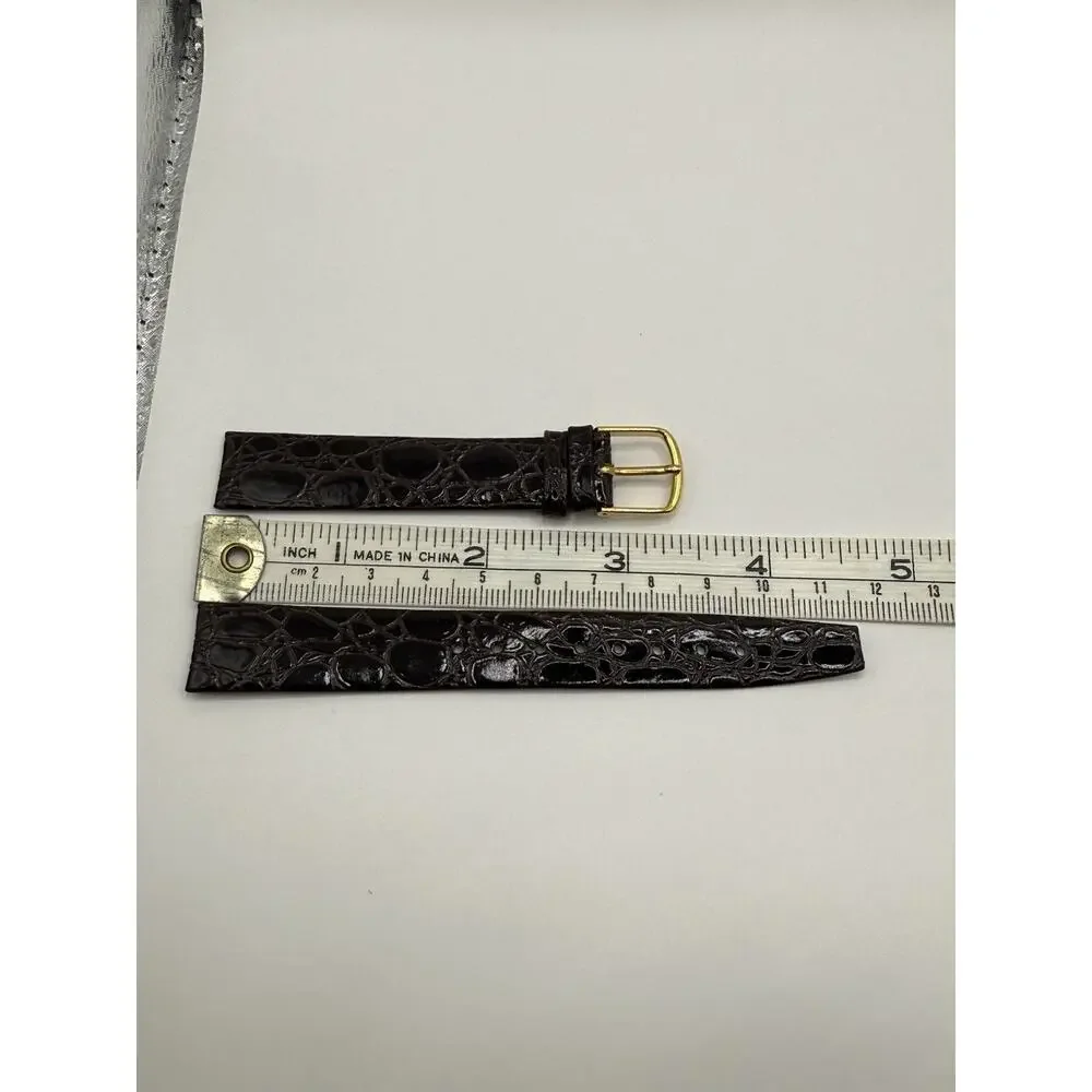 16mm KREISLER Alligator Calfskin Brown NOS Vintage Watch Band & Gold Buckle